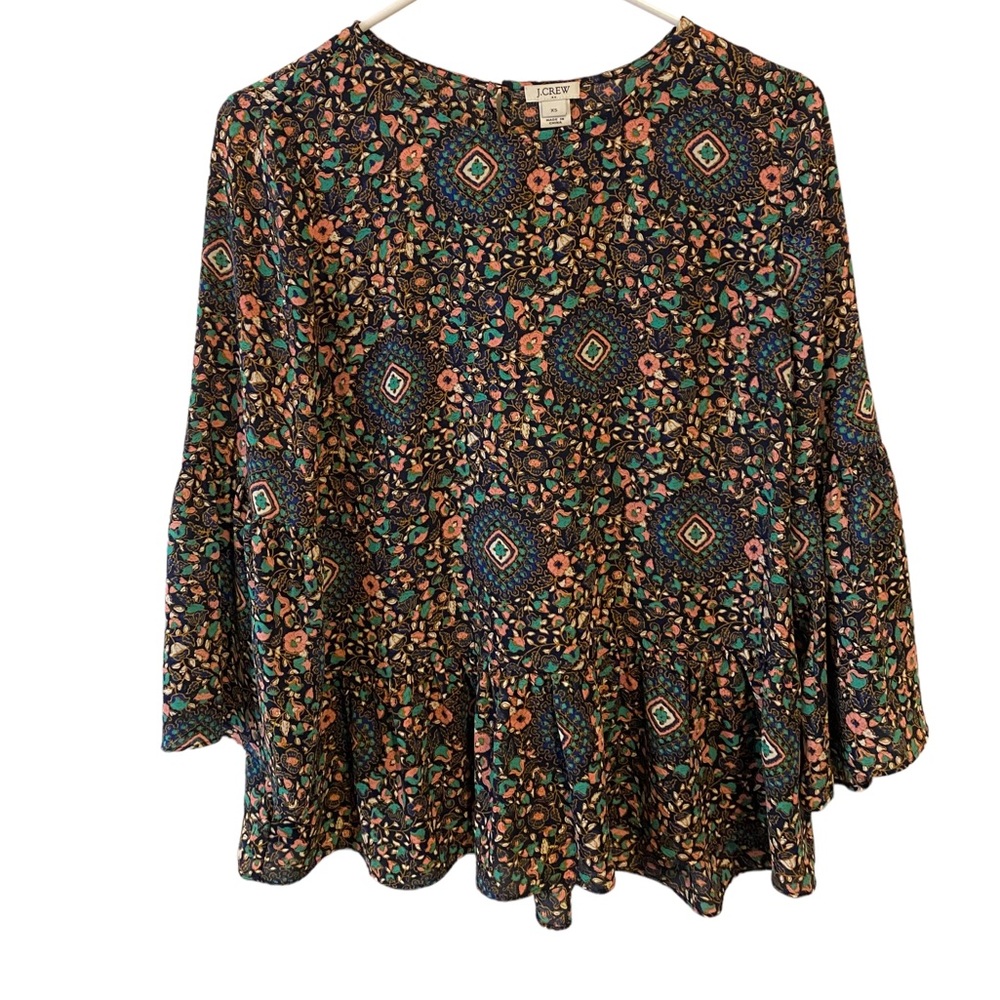 J. Crew Women’s XS Floral Bell Sleeve Peplum Top Blouse